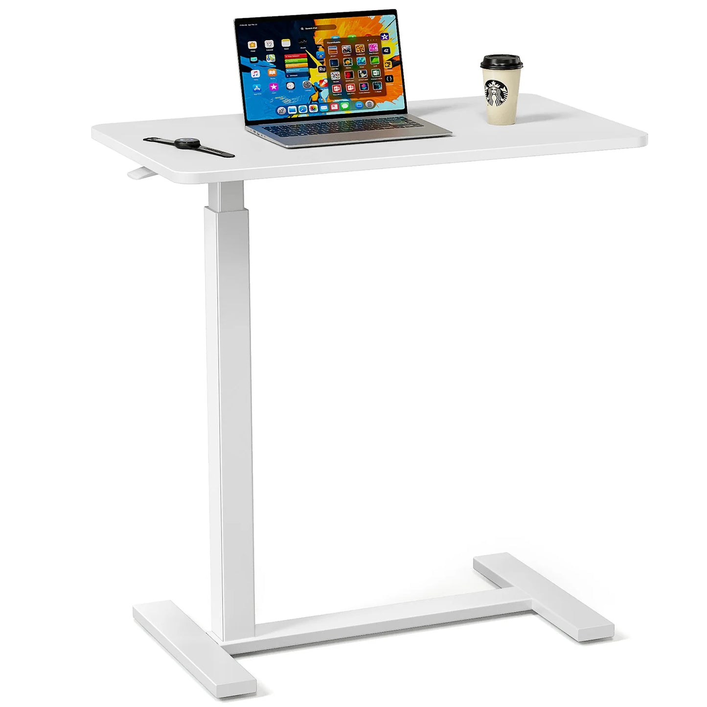JHK Adjustable Overbed Table With Wheels And Iron Frame