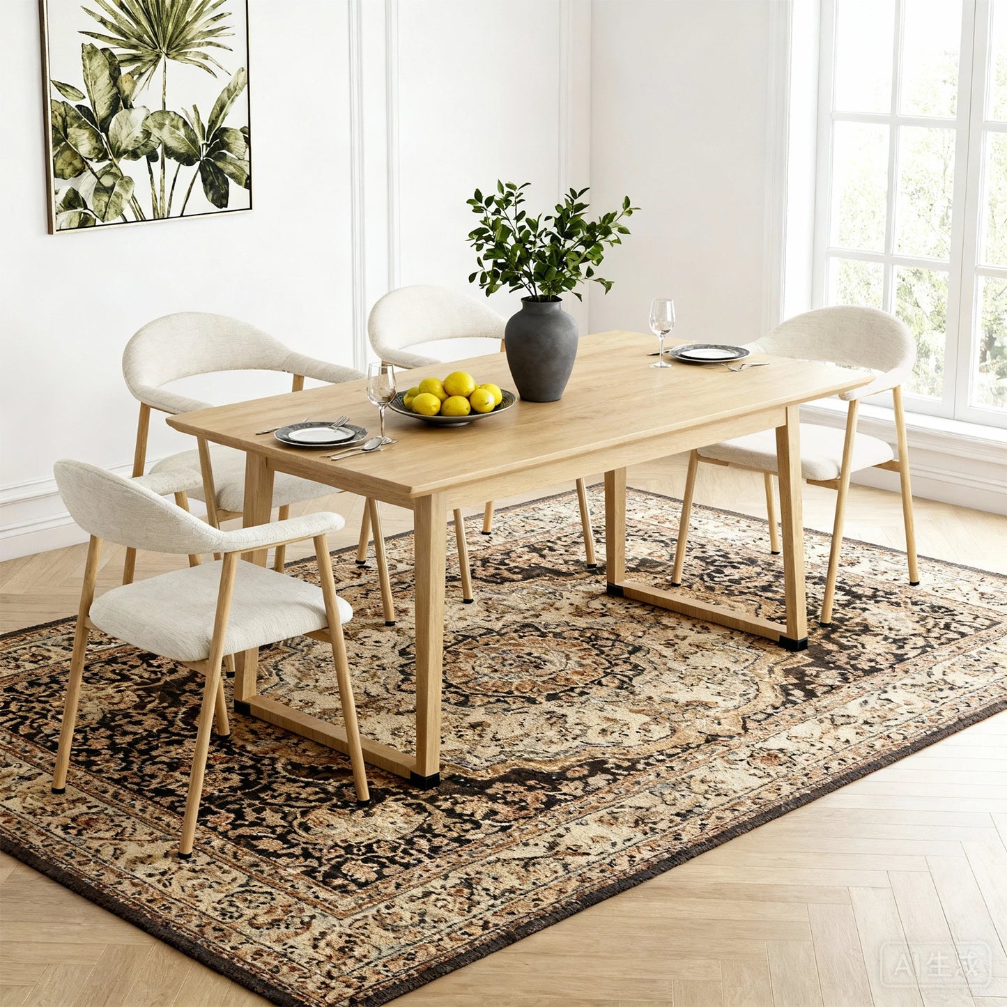 JHK Modern Linen Upholstered Dining Chairs With Curved Backrest