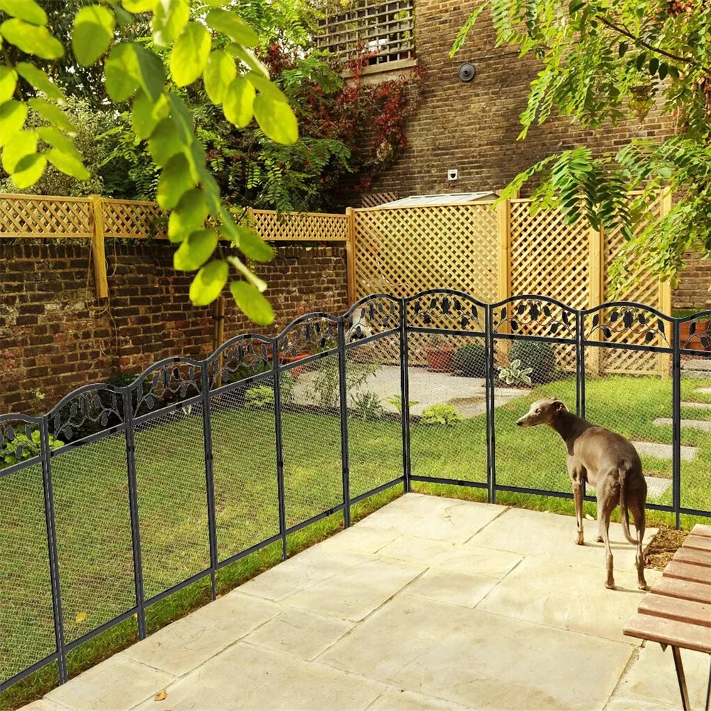 BORWART 5Pcs Tall Dog Fence Panels Iron Pet Barrier