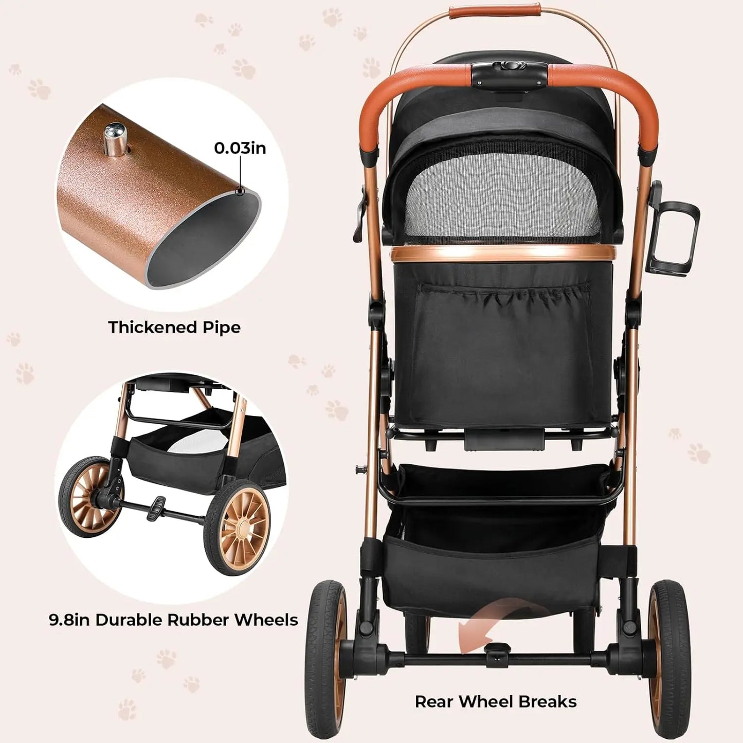 Foldable All Terrain Pet Stroller With Carrier And Storage Basket