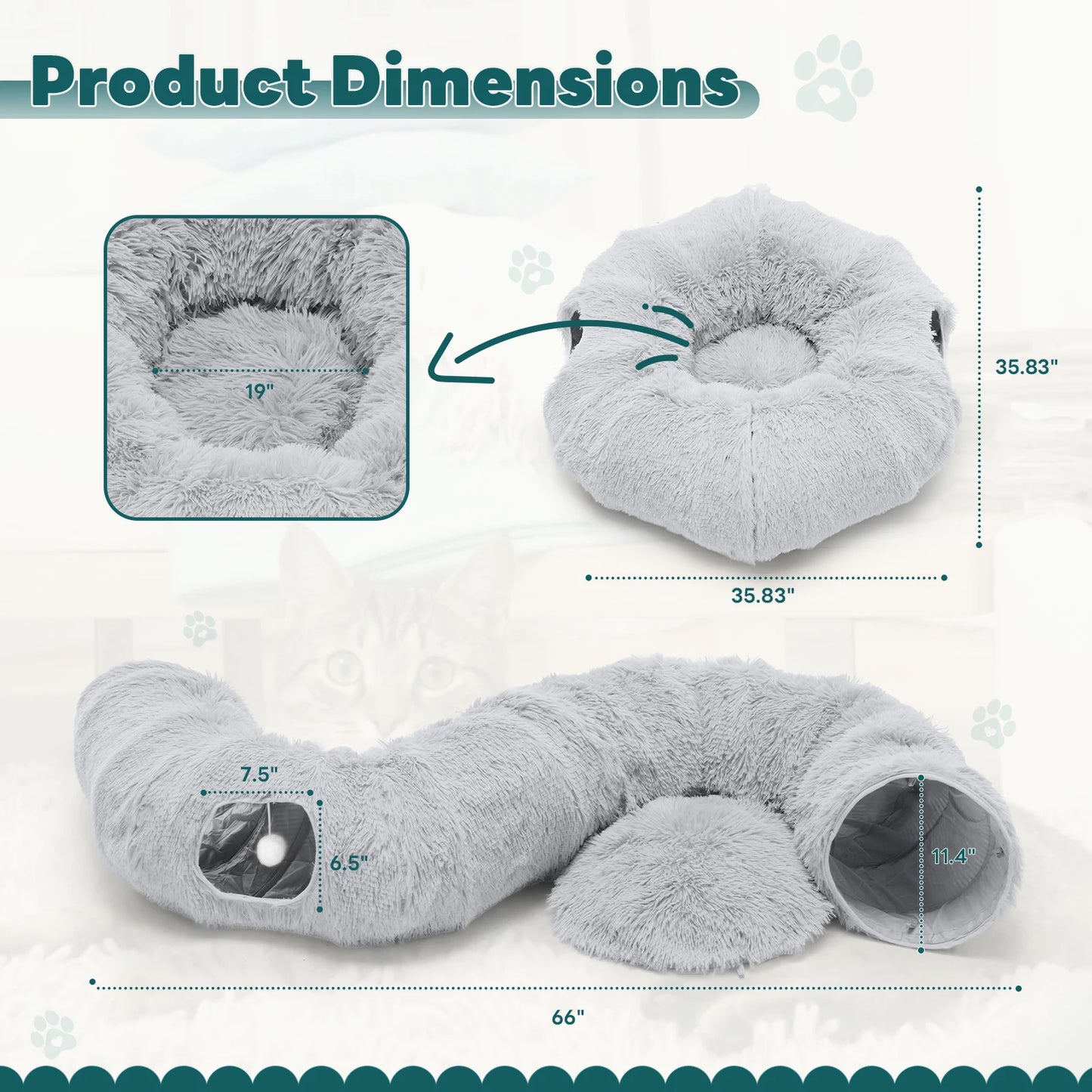Jhk Doughnut Cat Tunnel Bed Soft Plush Washable Hideout