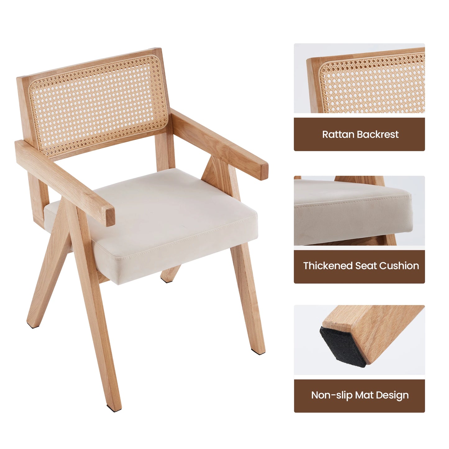 FARINI Mid Century Rattan Dining Chairs With Ash Wood Frame