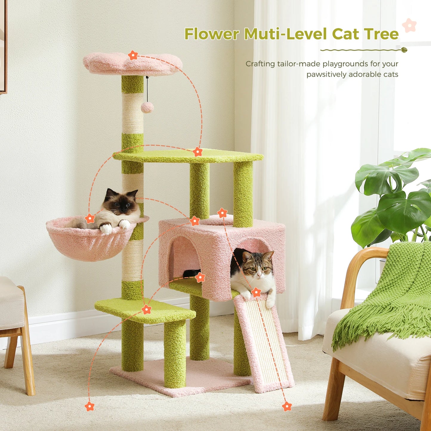 PEQULTI Flower Cat Tree Multi Level Cat Tower Scratching Posts