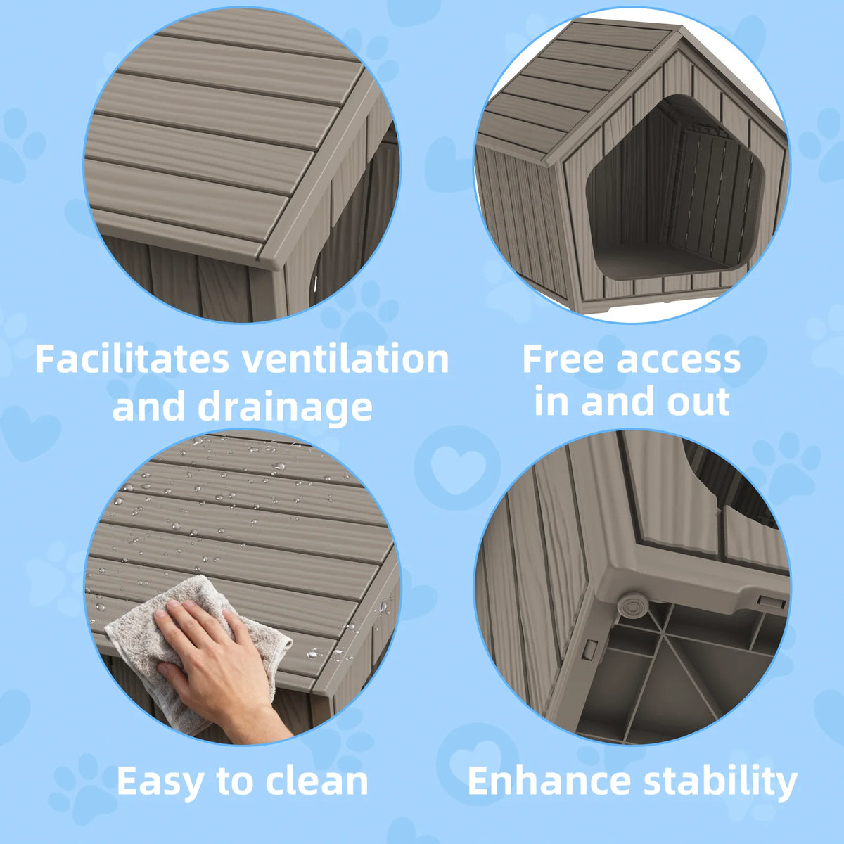 Waterproof Plastic Dog House With Ventilated Gable Roof Shelter