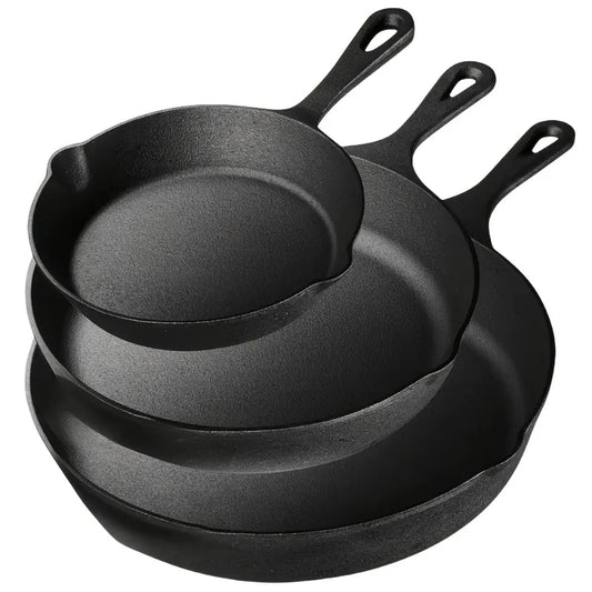 Pre-Seasoned Cast Iron Skillet Set for Oven Grill and Campfire