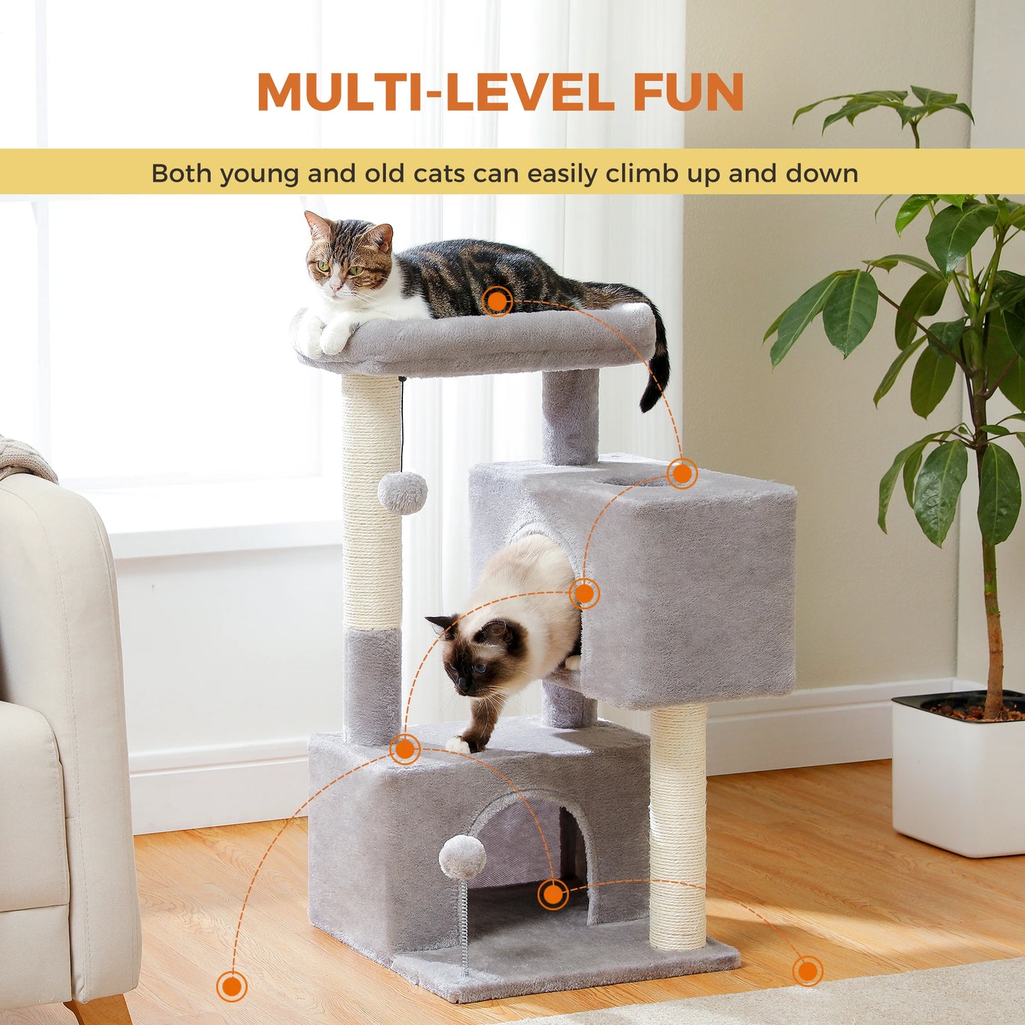PAWZ Road Three Tier Cat Tree Tower With Sisal Posts