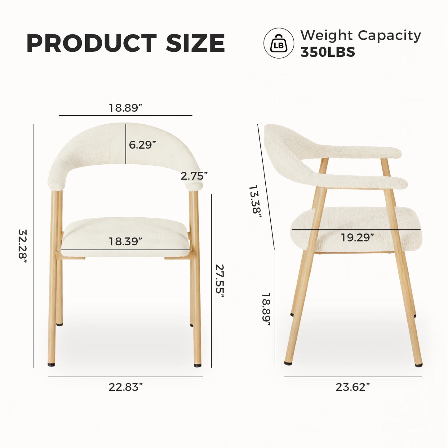 JHK Modern Linen Upholstered Dining Chairs With Curved Backrest