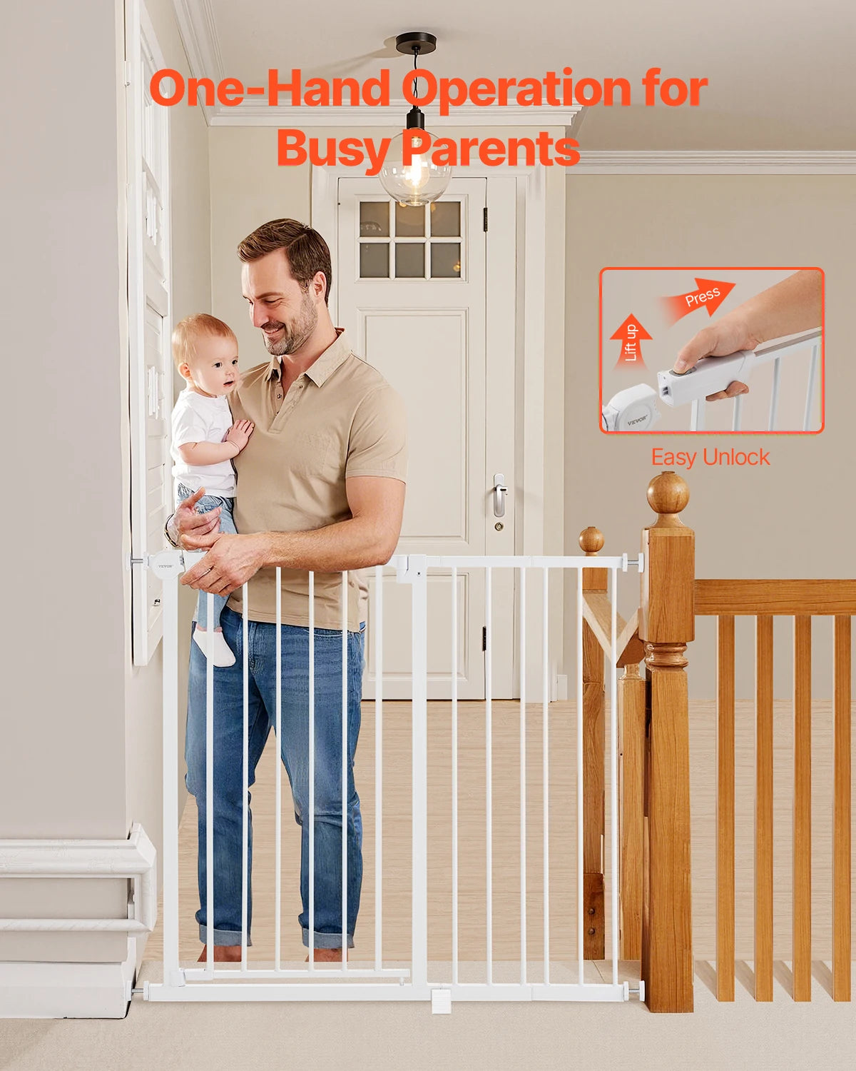 SucceBuy Stainless Steel Baby Gate Pressure Mount With Walk Thru