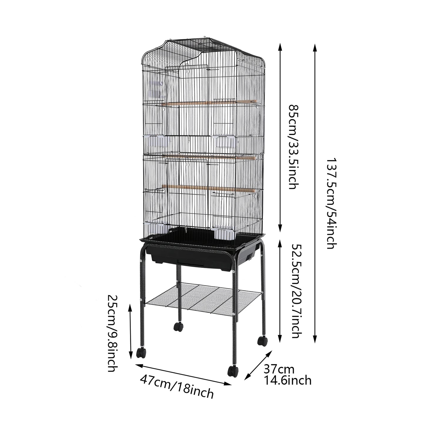 Large Metal Bird Cage With Stand And Wheels For Parrots