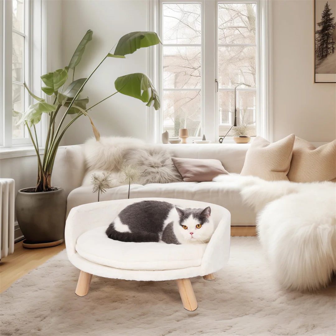 BINGOPAW Luxury Plush Cat Bed Nesting Chair With Wooden Legs