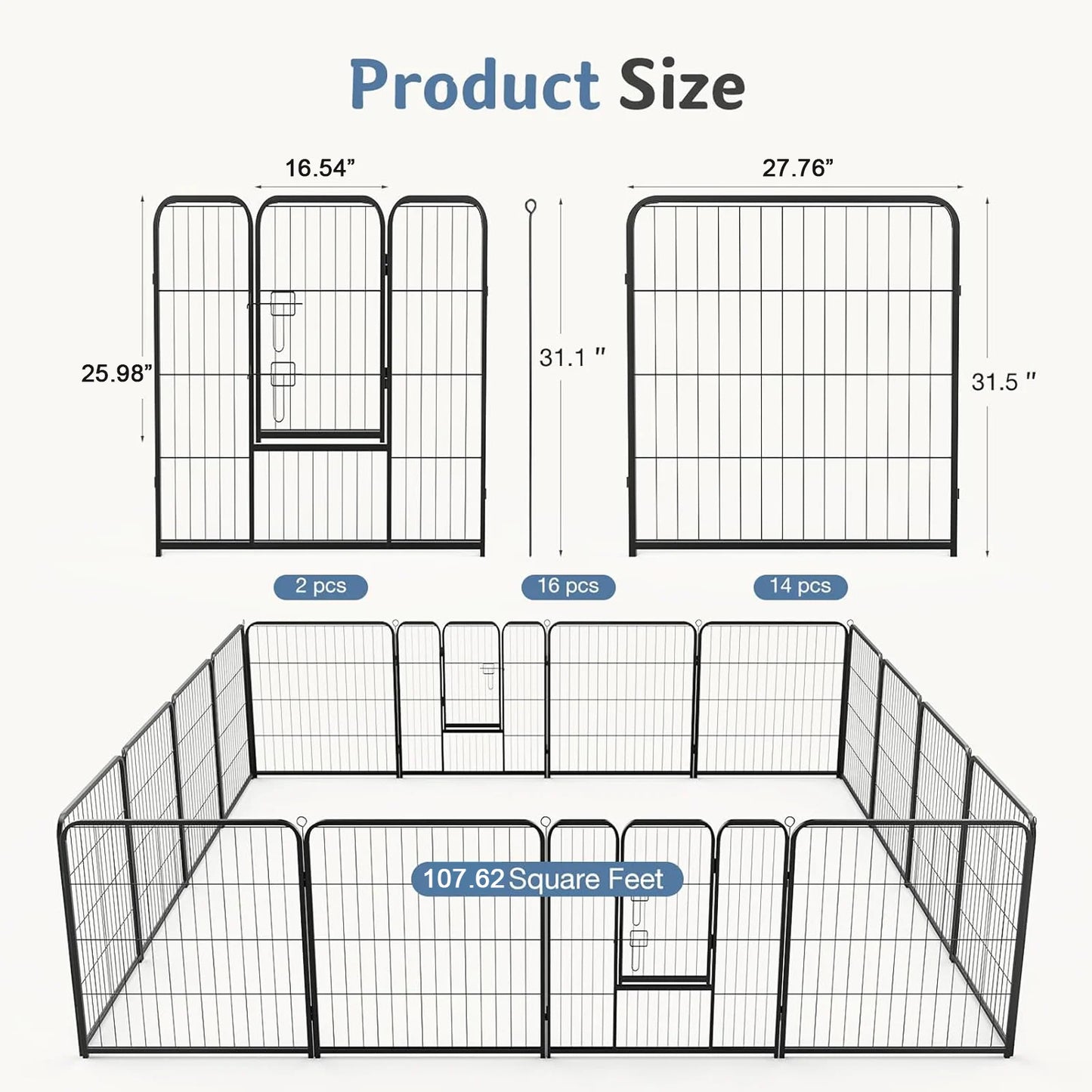 JHK Sturdy Metal Foldable Dog Playpen For Large Pets