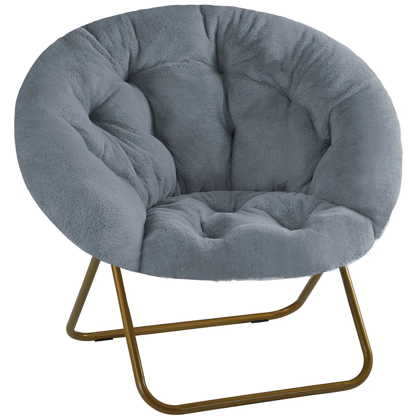 JHK Faux Fur Folding Saucer Lounge Chair With Metal Frame