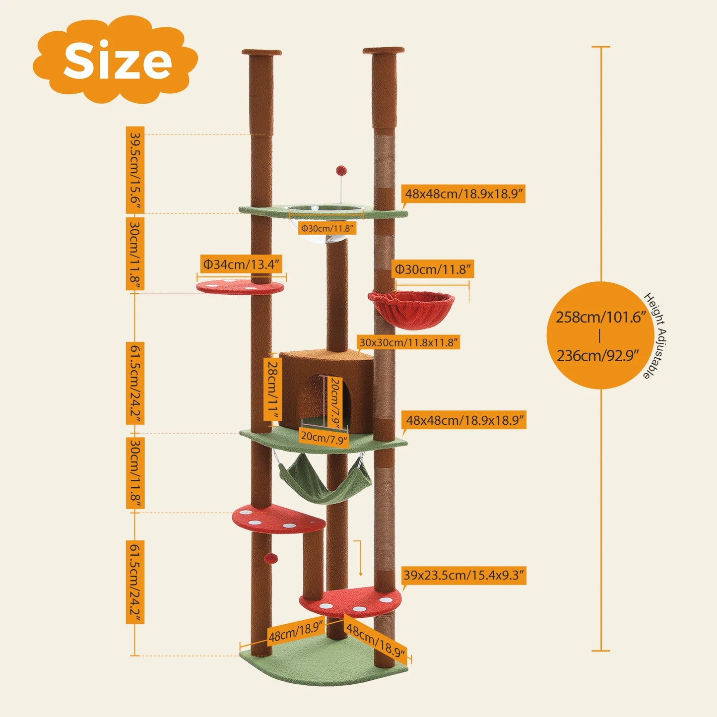PAWZ Road Adjustable Height Floor To Ceiling Cat Tower