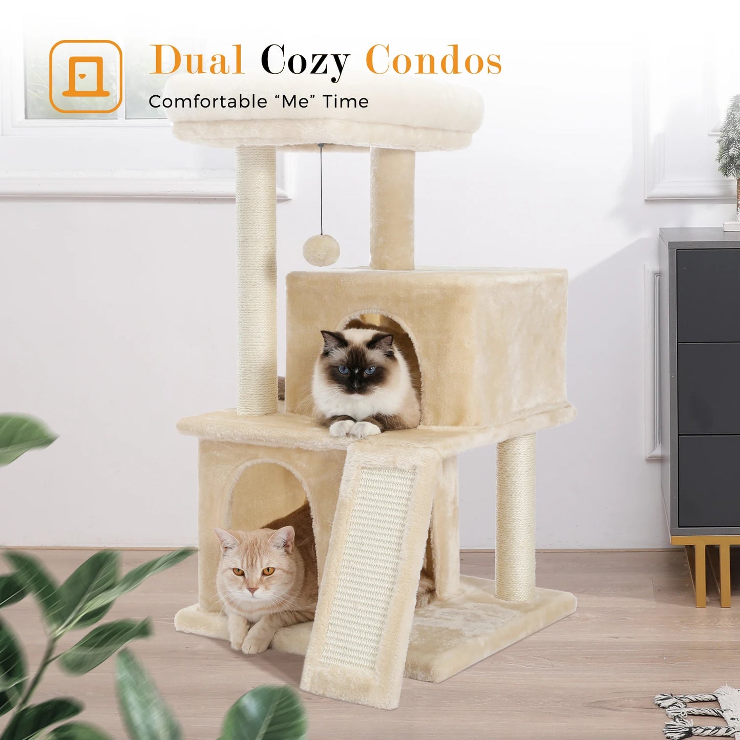 PAWZ Road Multilevel Cat Tower With Double Condo Sisal Posts