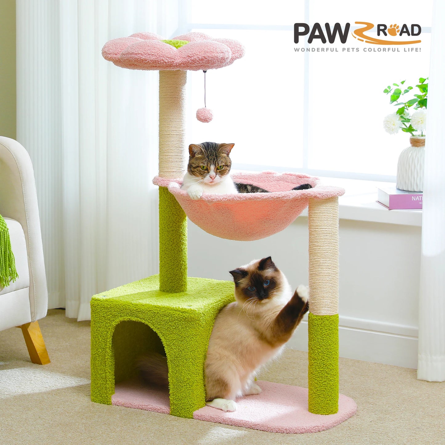 Petepela Flower Cat Tower With Sisal Posts And Metal Hammock