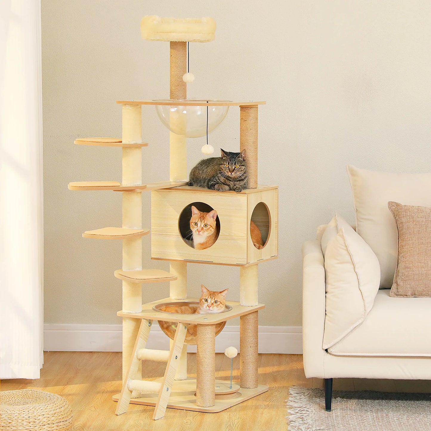 PAWZ Ro Multi-Level Cat Tree Wood Tower With Scratching Posts