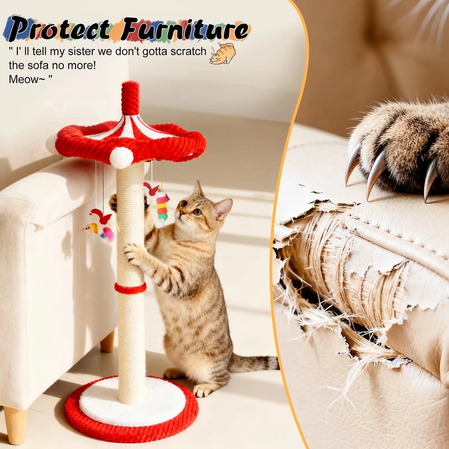 CWV Cat Scratching Post Tower With Rotating Feather Teaser