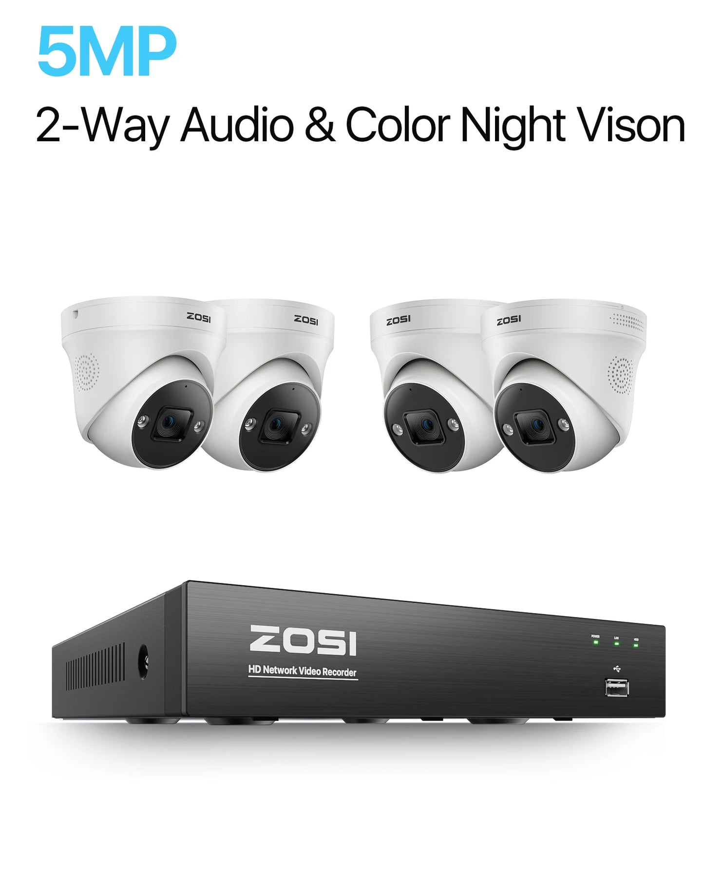 ZOSI 4K 8MP 5MP POE Video Surveillance Kit 8CH H.265 Home CCTV NVR Set Color Night Vision AI Detection IP Security Camera System
