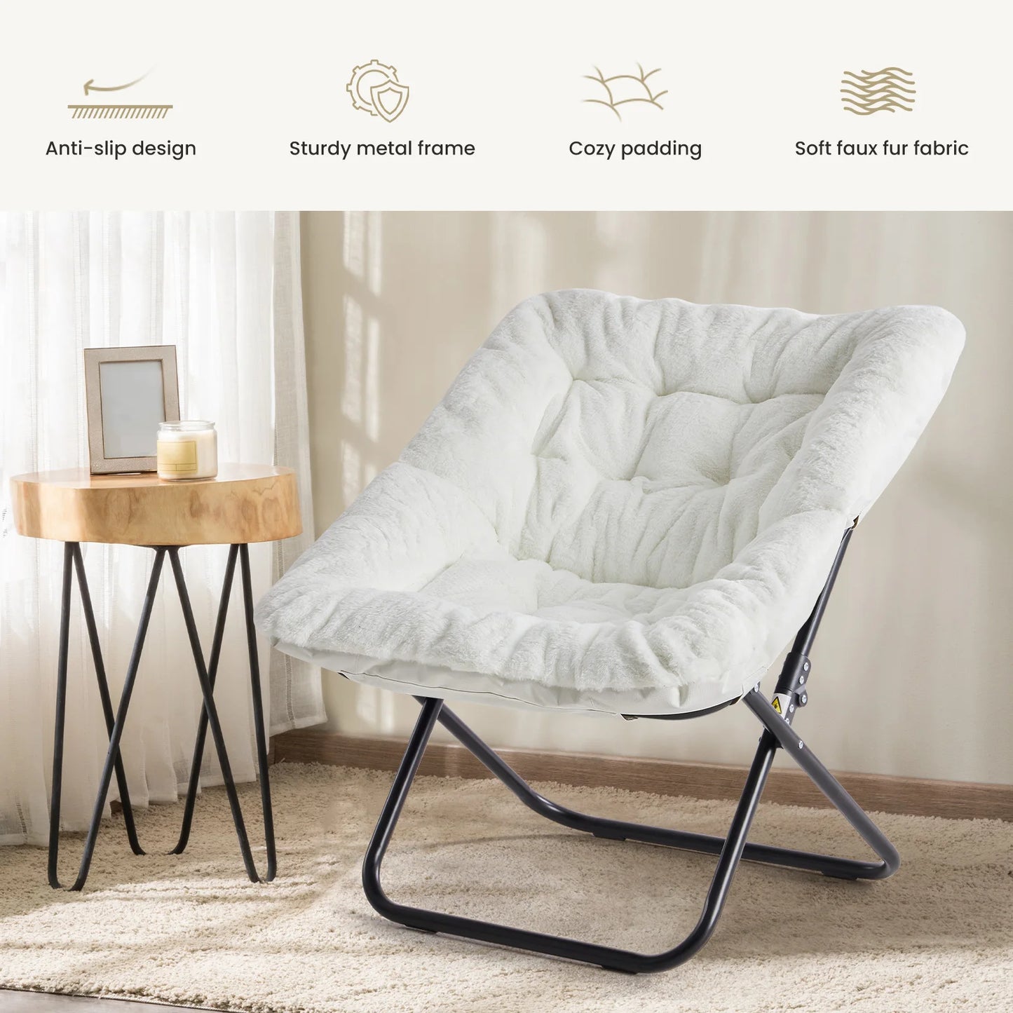 JHK Foldable Reading Saucer Chair With Comfortable Padded Seat