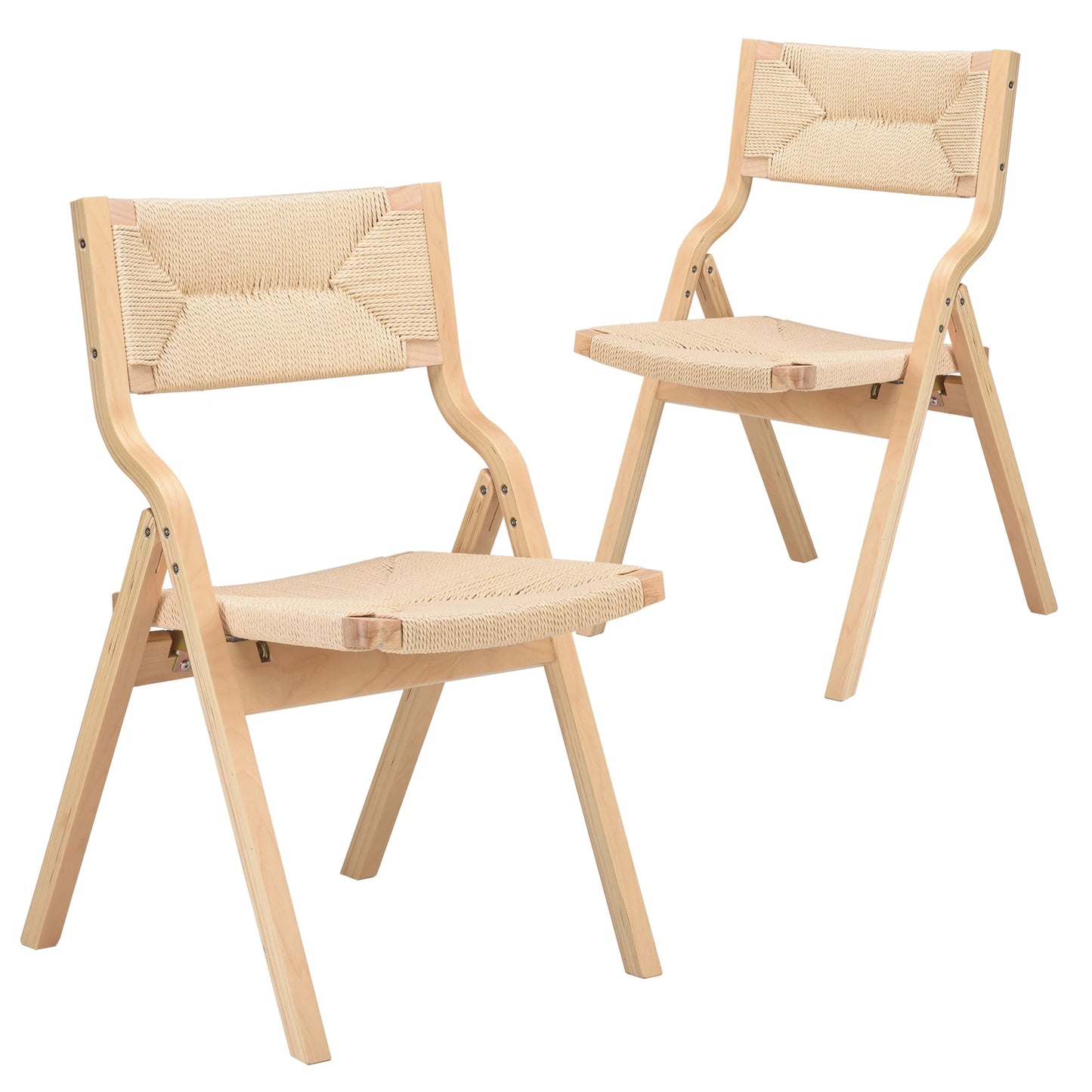 Farini Stackable Wooden Folding Dining Chairs Set With Woven Seat