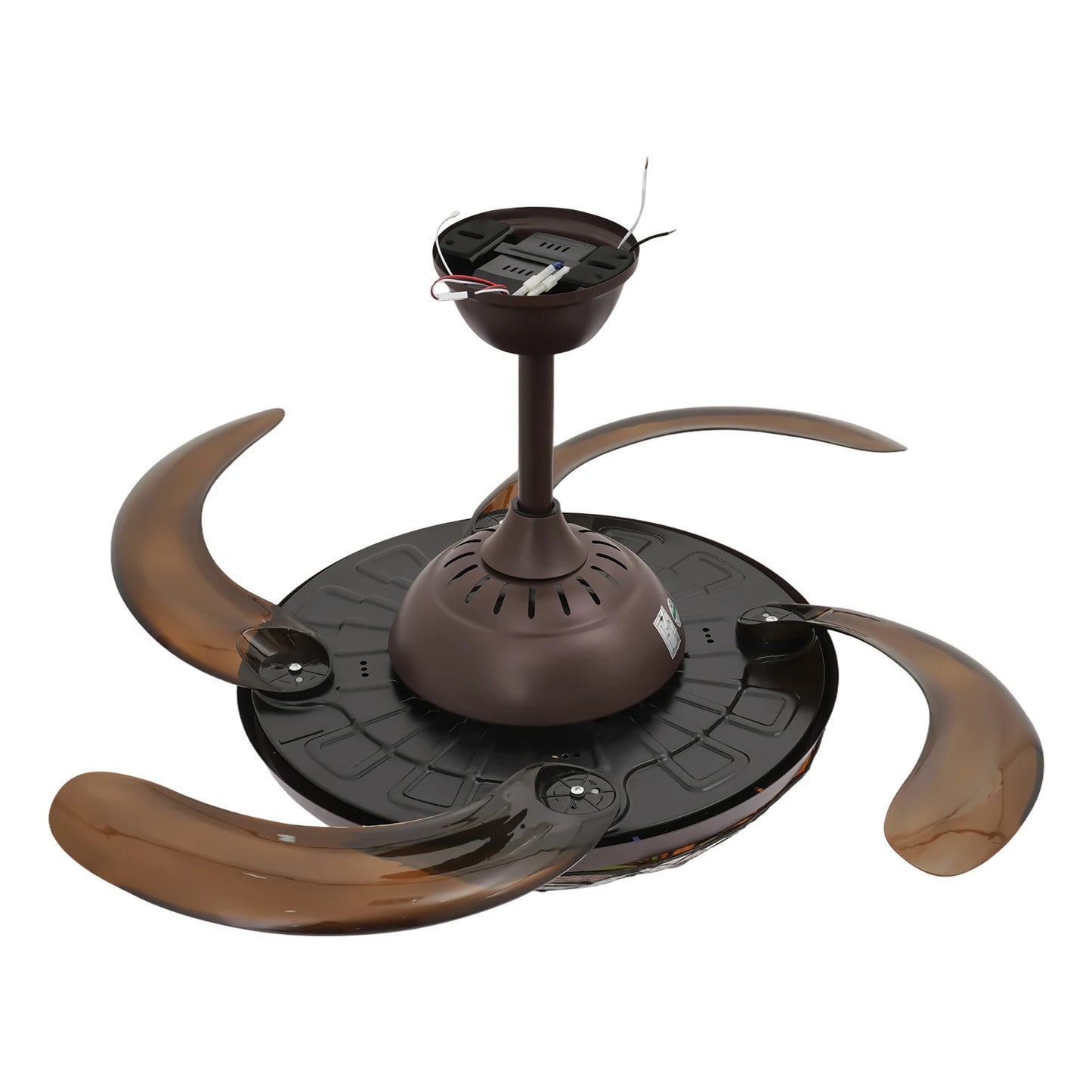 Ceiling Fan, 42 Inch Ceiling Fans, Fan Chandelier, Tiffany Style LED Ceiling Fan Light, Remote Control, 3-Color Dimmable, 6 Speeds, Reversible Quiet Pure Copper Motor, ABS Blades, Brown, Adjustable Rod, Home Living Room Bedro