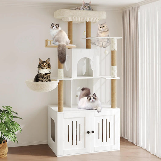 Studyset Multilevel Cat Tree With Hidden Litter Box Enclosure