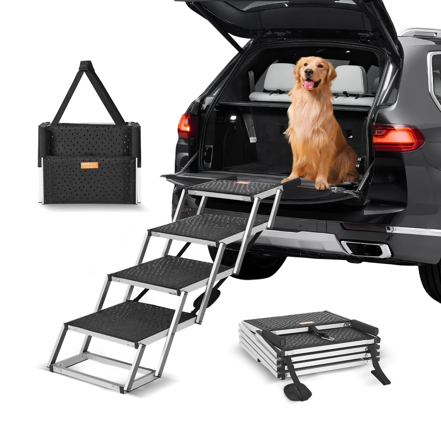 SucceBuy Folding Pet Stairs For Cars Lightweight Portable Steps
