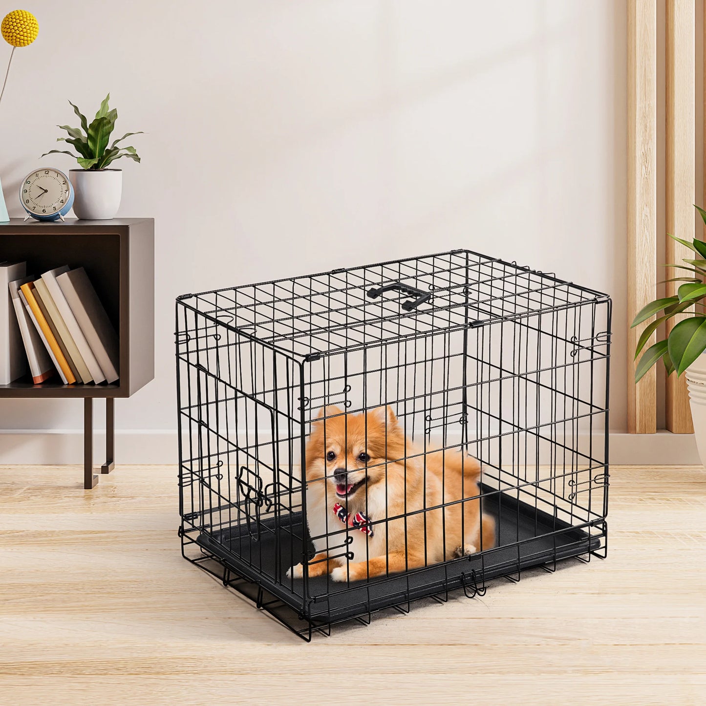 JHK Single Door Folding Wire Dog Kennel With Leak Proof Pan