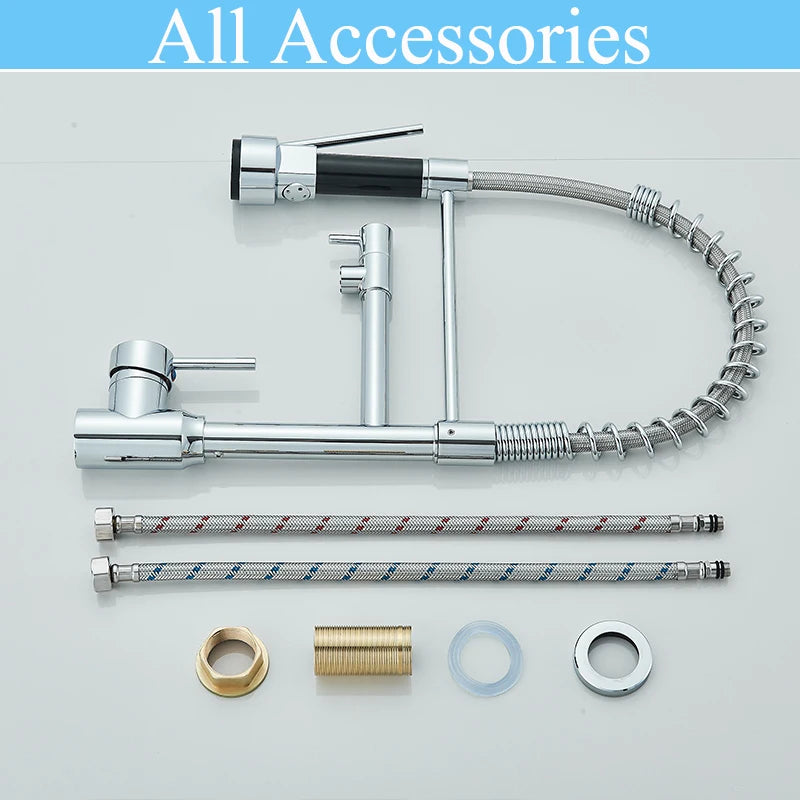 Chrome Kitchen Faucet Spring 360° Pull Down Sprayer Hot Cold Water Mixer Tap Deck Mounted Dual Spout Nozzle Faucets Crane