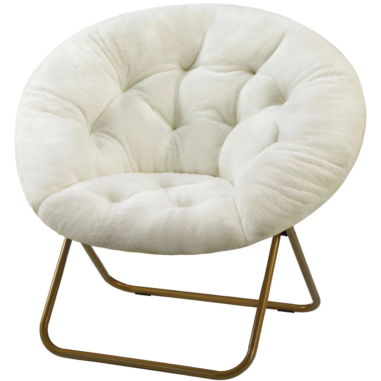 JHK Faux Fur Folding Saucer Lounge Chair With Metal Frame
