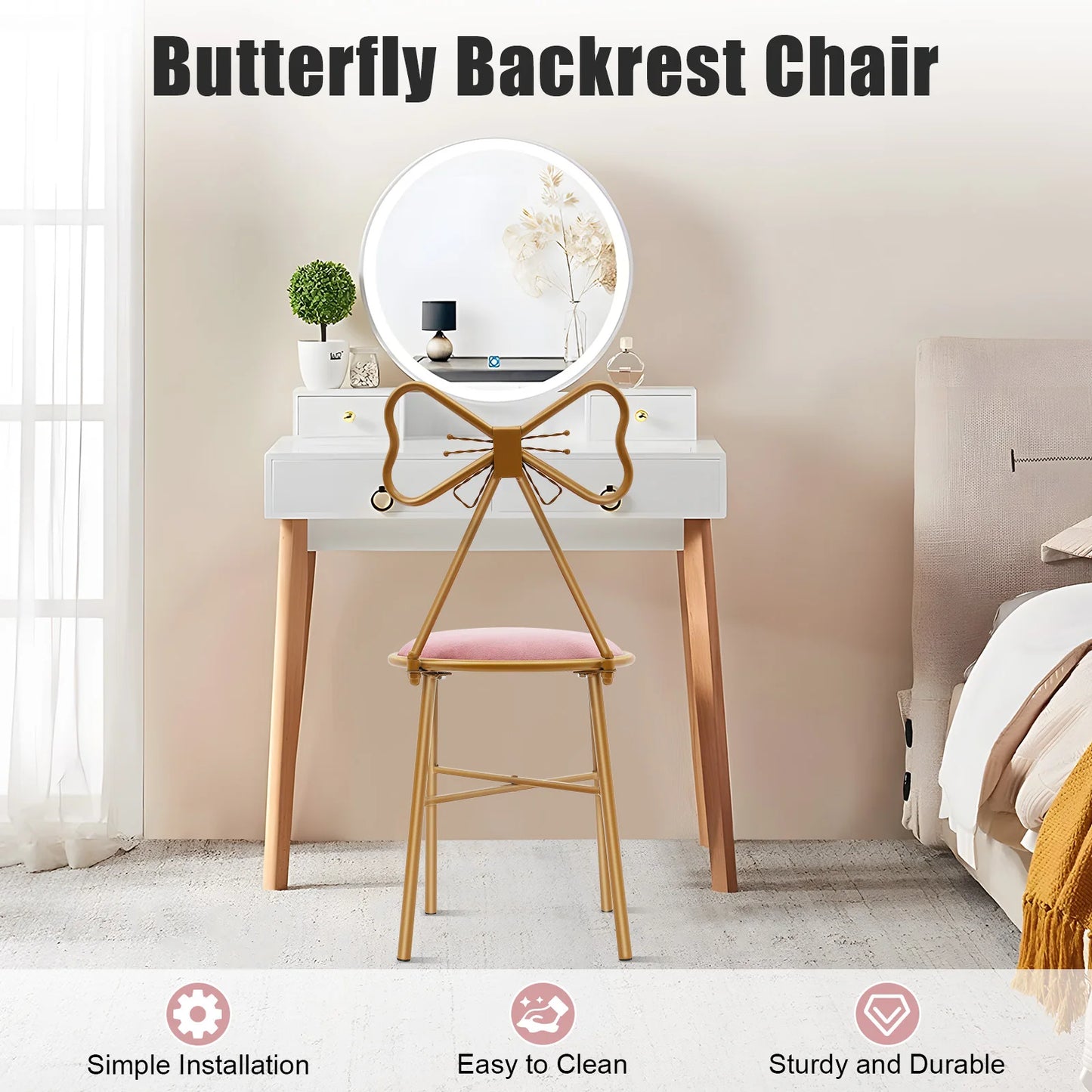 Bymaocar Upholstered Butterfly Backrest Dining Vanity Chair